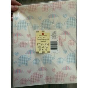 4pk Vintage American Greetings Elephant Gift Wrap Pink Blue Gingham Baby Shower
